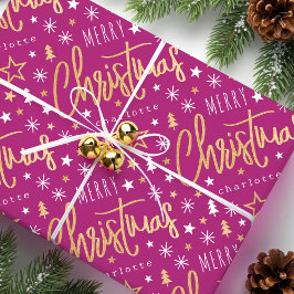 Frohe Weihnachts-Script-Individuelle Name Pink Imi Geschenkpapier