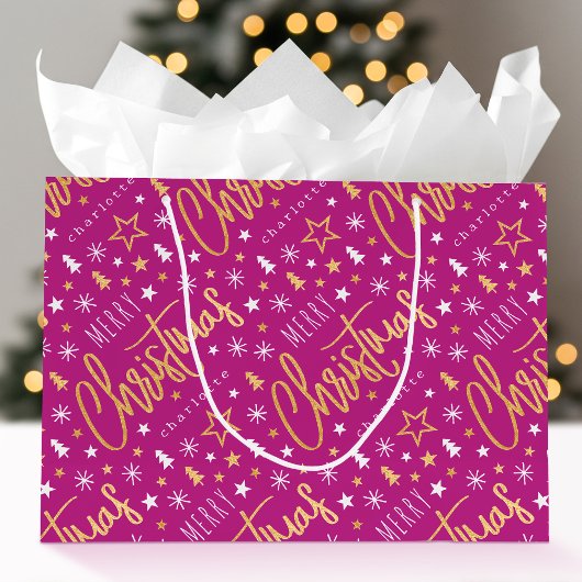Frohe Weihnachts-Script-Individuelle Name Pink Imi Große Geschenktüte