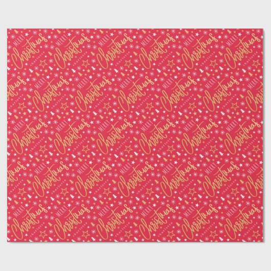 Frohe Weihnachts Script Individuelle Name Red Imit Geschenkpapier (Flach)