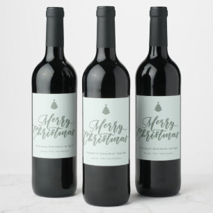 Frohe Weihnachts-Script Mint Green Holiday Wine Weinetikett