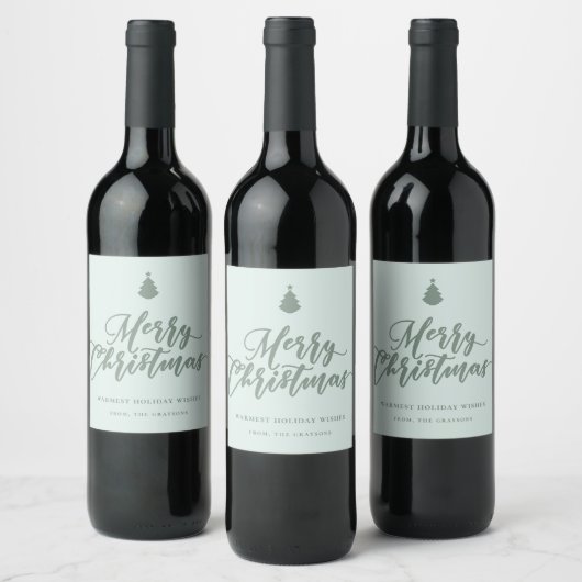 Frohe Weihnachts-Script Mint Green Holiday Wine Weinetikett (Flaschen)