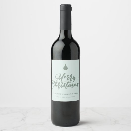 Frohe Weihnachts-Script Mint Green Holiday Wine Weinetikett (Vorderseite)