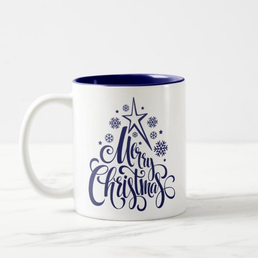 Frohe Weihnachts-Script modern Zweifarbige Tasse (Links)