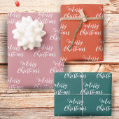 Frohe Weihnachts-Script-Muster Green Pink Orange Geschenkpapier Set
