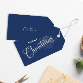Frohe Weihnachts Script Navy Blue Snowflake Geschenkanhänger