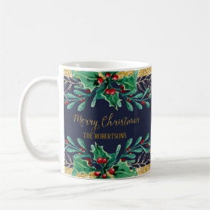 Frohe Weihnachts Script Navy Gold Red Watercolor Kaffeetasse
