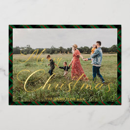 Frohe Weihnachts Script Navy Kariert Foto Holiday Folieneinladung