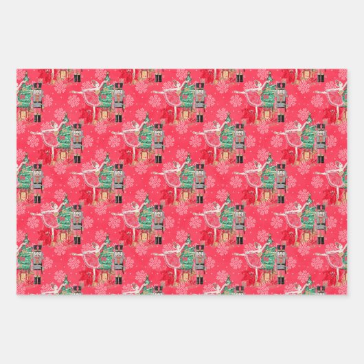 Frohe Weihnachts Script Nutcracker Festive Pattern Geschenkpapier Set (Vorderseite)