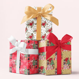 Frohe Weihnachts Script Nutcracker Festive Pattern Geschenkpapier Set