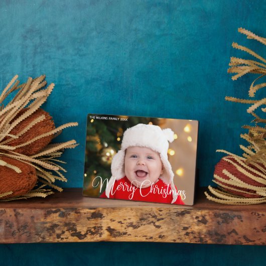 Frohe Weihnachts-Script Overlay Chic Baby Foto Fotoplatte (Seite)