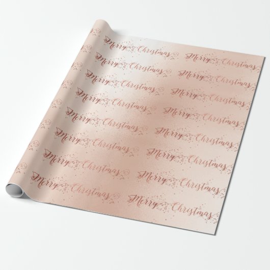Frohe Weihnachts-Script Pastel Pink Rose Gold Star Geschenkpapier (Ungerollt)