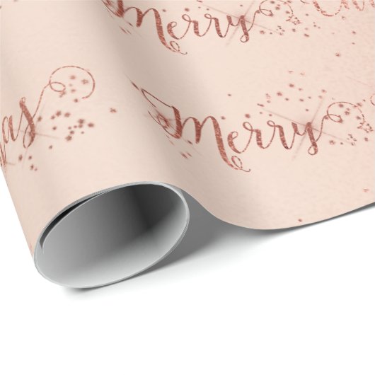 Frohe Weihnachts-Script Pastel Pink Rose Gold Star Geschenkpapier (Rolleneckpunkt)