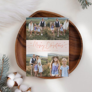Frohe Weihnachts Script Peach Multi Foto Feiertagskarte