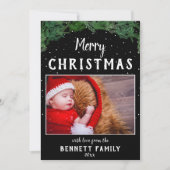 Frohe Weihnachts-Script Pine Black Snowflake Foto Feiertagskarte (Vorderseite)