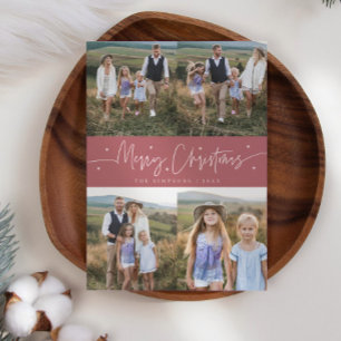 Frohe Weihnachts-Script Pink Multi-Foto Feiertagskarte