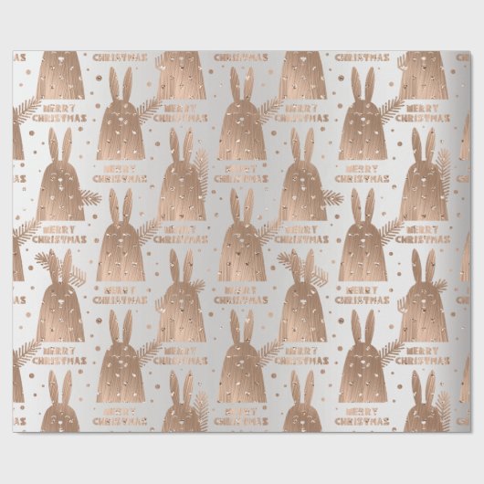 Frohe Weihnachts-Script Rabbit Gray Rose Gold Extr Geschenkpapier (Flach)
