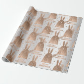 Frohe Weihnachts-Script Rabbit Gray Rose Gold Extr Geschenkpapier (Ungerollt)