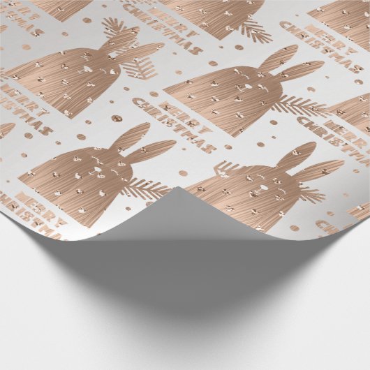 Frohe Weihnachts-Script Rabbit Gray Rose Gold Extr Geschenkpapier (Ecke)