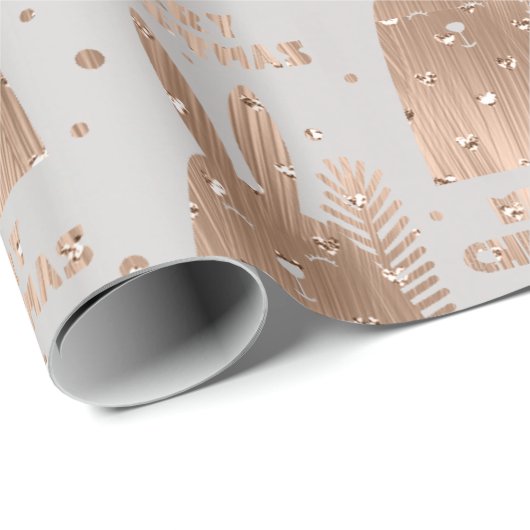 Frohe Weihnachts-Script Rabbit Gray Rose Gold Extr Geschenkpapier (Rolleneckpunkt)