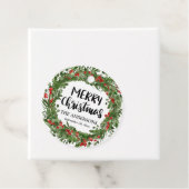 Frohe Weihnachts Script Red Holly Blätter Wreath Geschenkanhänger (Beispiel)