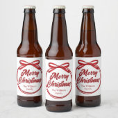 Frohe Weihnachts-Script Red Ribbon Bow Wine Label Bierflaschenetikett (Flaschen)