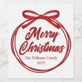 Frohe Weihnachts-Script Red Ribbon Bow Wine Label Weinetikett (Einzelnes Label)