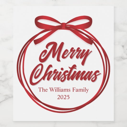 Frohe Weihnachts-Script Red Ribbon Bow Wine Label Weinetikett (Einzelnes Label)