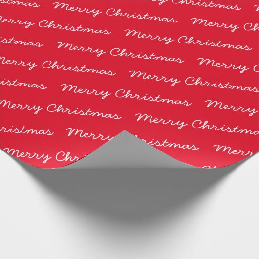 Frohe Weihnachts Script Red Wrapping Paper Geschenkpapier (Ecke)