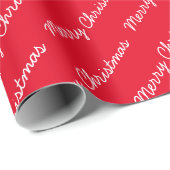 Frohe Weihnachts Script Red Wrapping Paper Geschenkpapier (Rolleneckpunkt)