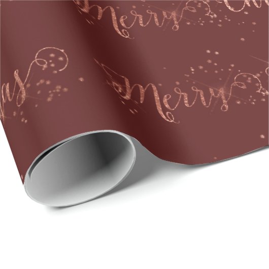 Frohe Weihnachts-Script-Rose Gold Bordeaux Burgund Geschenkpapier (Rolleneckpunkt)