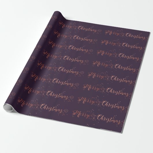 Frohe Weihnachts-Script-Rose Gold Lila Plum Geschenkpapier (Ungerollt)