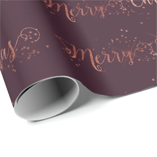 Frohe Weihnachts Script Rose Gold Plum Burgundy Geschenkpapier (Rolleneckpunkt)