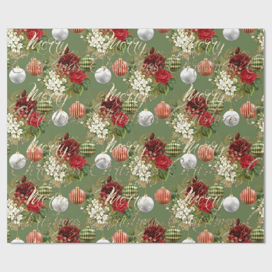 Frohe Weihnachts-Script-Rose Gold Red Spark Green Geschenkpapier (Flach)