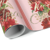 Frohe Weihnachts-Script-Rose Red Gold Marmor Pink Geschenkpapier (Rolleneckpunkt)