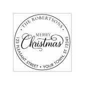 Frohe Weihnachts-Script-Round-Rücksendeadresse Gummistempel (Prägung)
