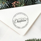 Frohe Weihnachts-Script-Round-Rücksendeadresse Gummistempel