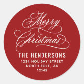Frohe Weihnachts-Script-Rücksendeadresse Red Runder Aufkleber (Vorderseite)