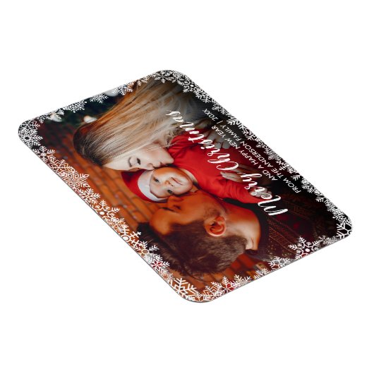 Frohe Weihnachts-Script Snowflakes Foto Magnet (Rechte Seite)