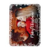 Frohe Weihnachts-Script Snowflakes Foto Magnet (Vertikal)