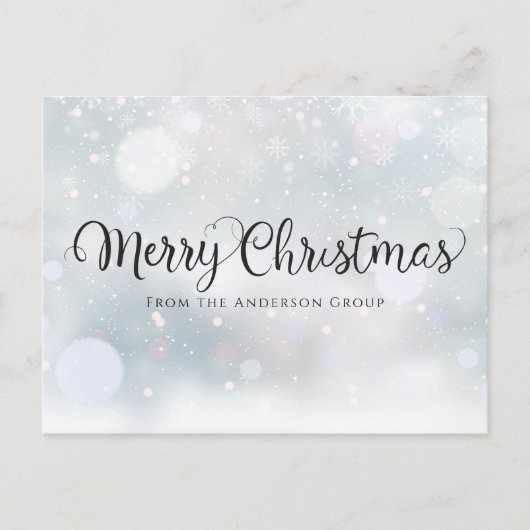 Frohe Weihnachts Script Snowflakes Office Holiday Ankündigungspostkarte (Vorderseite)