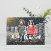 Frohe Weihnachts-Script Snowflakes Personalisiert Feiertagskarte (Stehend Vorderseite)