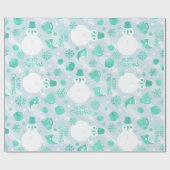 Frohe Weihnachts-Script Snowman White Mint Blue Geschenkpapier (Flach)