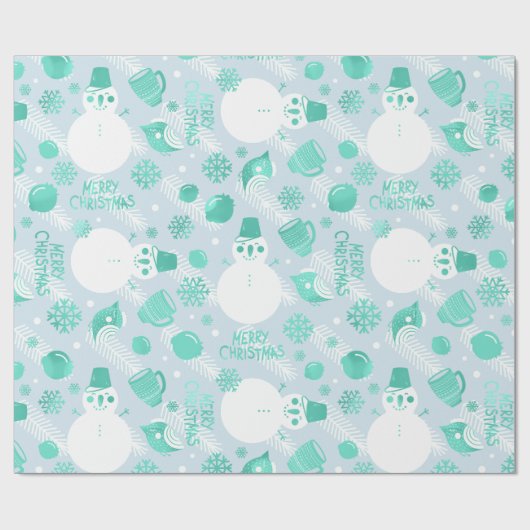Frohe Weihnachts-Script Snowman White Mint Blue Geschenkpapier (Flach)