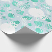 Frohe Weihnachts-Script Snowman White Mint Blue Geschenkpapier (Ecke)