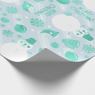 Frohe Weihnachts-Script Snowman White Mint Blue Geschenkpapier