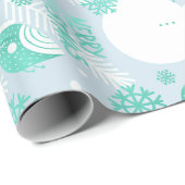 Frohe Weihnachts-Script Snowman White Mint Blue Geschenkpapier (Rolleneckpunkt)