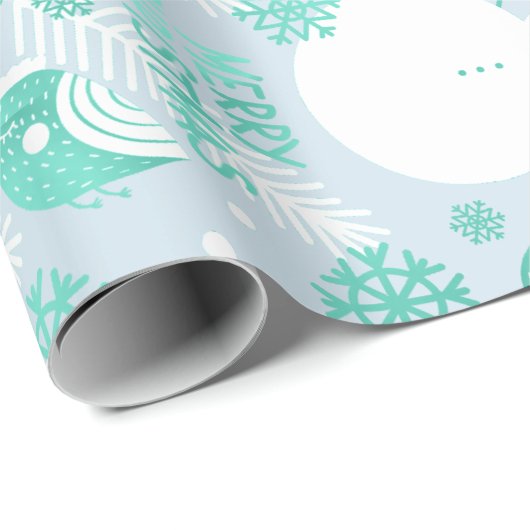 Frohe Weihnachts-Script Snowman White Mint Blue Geschenkpapier (Rolleneckpunkt)