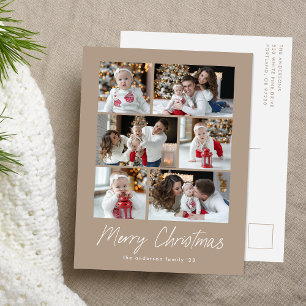 Frohe Weihnachts Script Taupe 6 Foto Collage Feiertagspostkarte