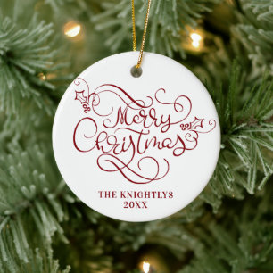 Frohe Weihnachts-Script Typografie Name Red White Keramik Ornament