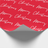Frohe Weihnachts-Script White Minimalism Red Geschenkpapier (Ecke)